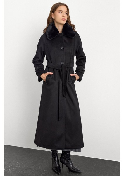 Yakası Çıkabilen Kürklü Moher Uzun Kaban Siyah 3151 fiyatları