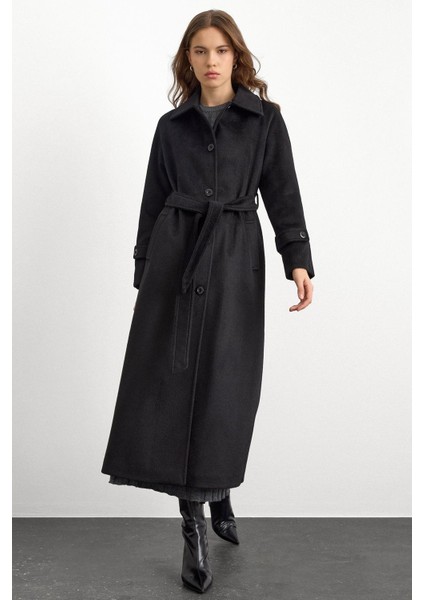 Yakası Çıkabilen Kürklü Moher Uzun Kaban Siyah 3151 fırsatları