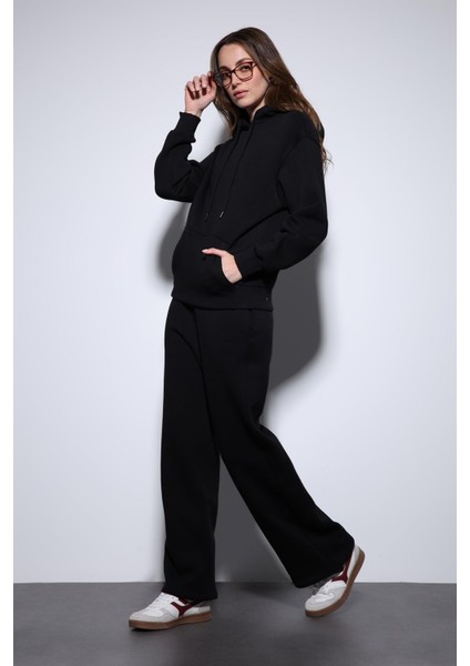 Siyah Kapüşonlu Basic Kadın Sweatshirt fiyatları