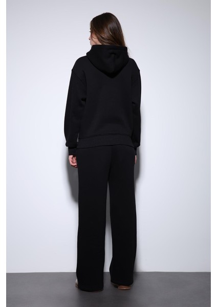 Siyah Kapüşonlu Basic Kadın Sweatshirt