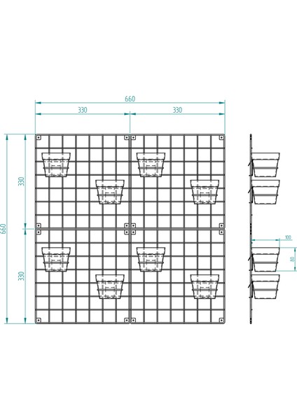 4'lü 33X33 Dekoratif Hasır Tel Duvar Paneli 8 saksılı indirimleri