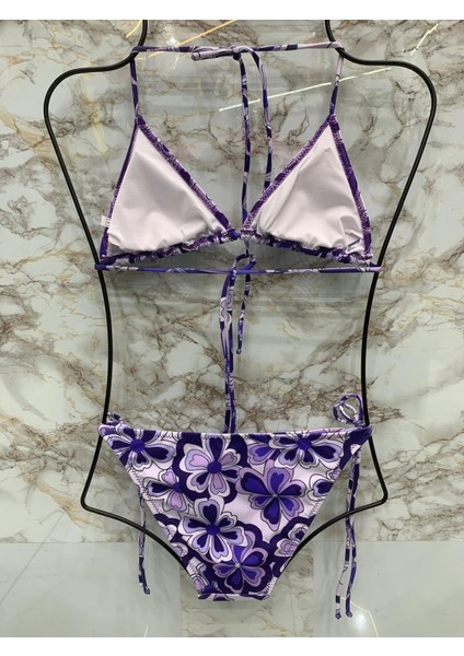 Kadın Üçgen Bikini Takım Likralı Esnek Yandan Boyundan Bağlamalı Şık Ipli