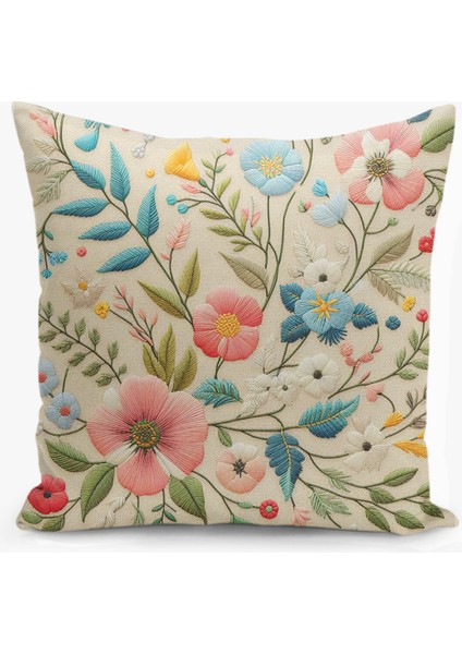 4 Lü Çift Taraflı Dijital Baskı Kırlent Kılıfı Nakış Görünümlü Yaprak Desenli fiyatları