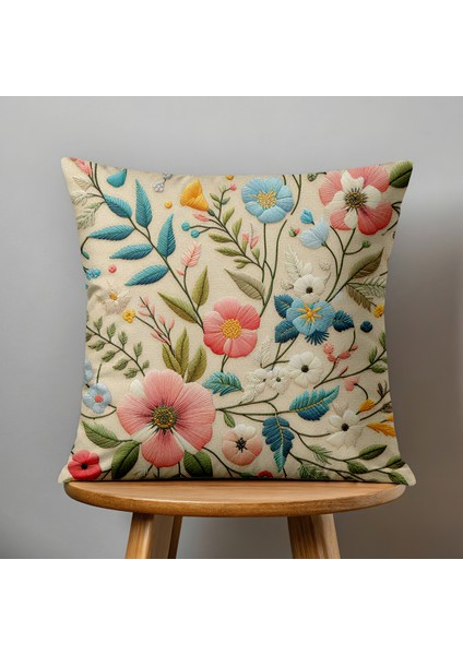 4 Lü Çift Taraflı Dijital Baskı Kırlent Kılıfı Nakış Görünümlü Yaprak Desenli fırsatları