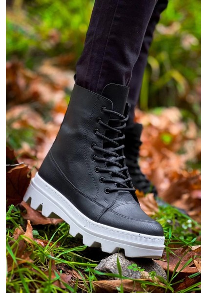 KB-0993 Kuback Siyah Cilt Beyaz Yüksek Taban Postal Bot modelleri