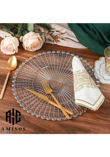 Supla, Boncuklu Sunum Tepsisi Şeffaf Sunumluk 20 Cm.