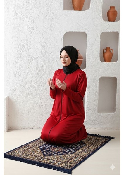 Düz Renk Fermuarlı Kadın Namaz Elbisesi Sabahlık Ferace