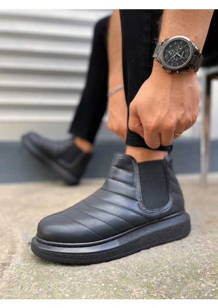 JET-205 Boston Bağcıksız Ortopedik Taban Cilt Erkek Spor Bot Cst - Siyah modelleri