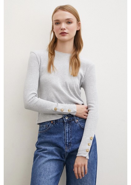 Kollu Düğmeli Bluz Gri fiyatları