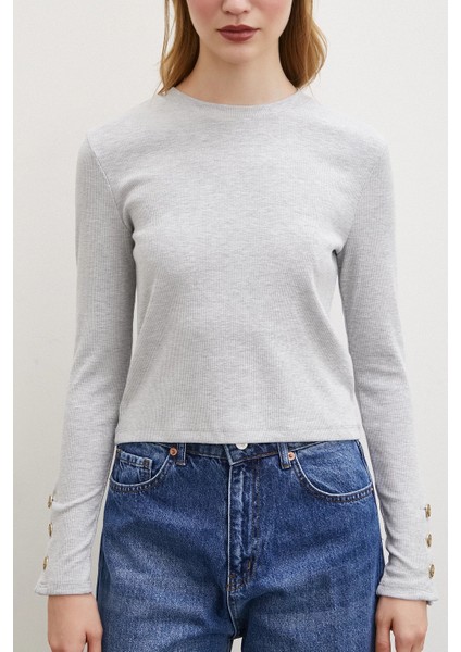 Kollu Düğmeli Bluz Gri fırsatları