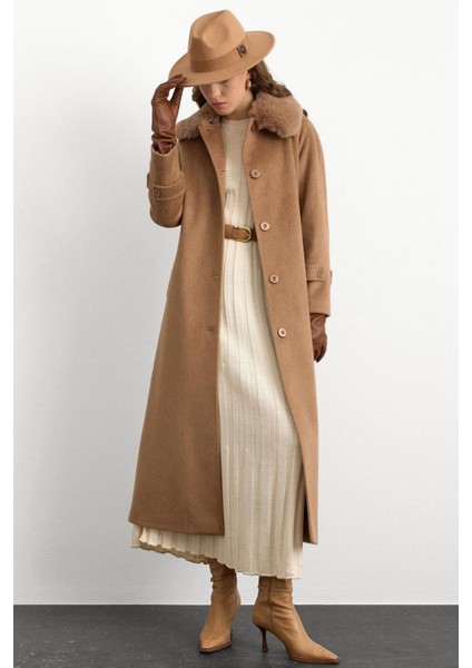 Yakası Çıkabilen Kürklü Moher Uzun Kaban Kamel 3151 fiyatları