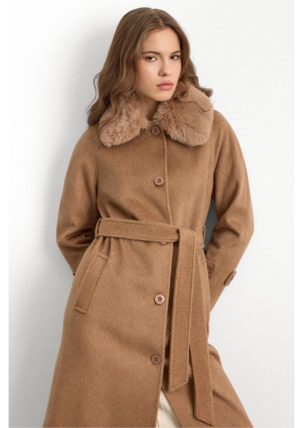 Yakası Çıkabilen Kürklü Moher Uzun Kaban Kamel 3151 fırsatları