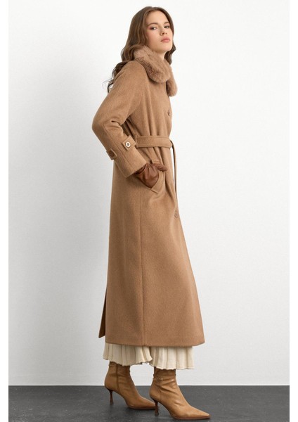 Yakası Çıkabilen Kürklü Moher Uzun Kaban Kamel 3151 indirimleri