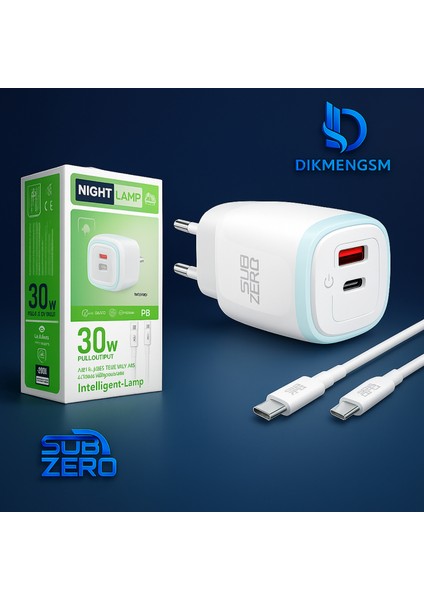 ⚡ Subzero SG100 30W Usb-C To Type-C + USB + Pd Kademeli Dokunmatik LED Şarj Aleti | Hızlı ve Akıllı Şarj Teknolojisi