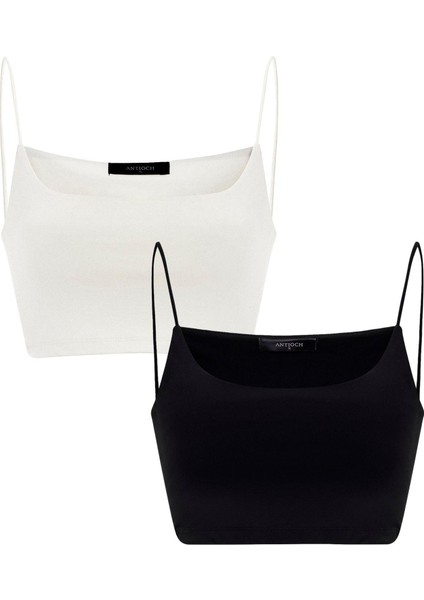 Siyah-Ekru 2'li Paket Kadın Askılı Top