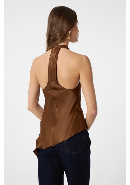 Kahve Asimetrik Saten Sırt Dekolteli Kadın Top indirimleri