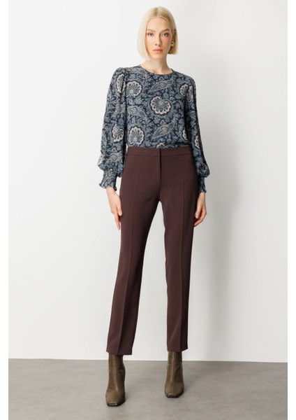 Kadın Dar Paça Krep Pantolon 1029 Kahverengi