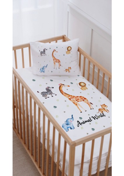 %100 Pamuk Anne Yanı Beşik Nevresim Takımı (60X100) Hayvanlar Alemi