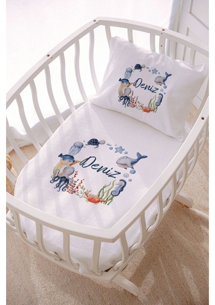 Isme Özel 70X120 Park Yatak ve Anne Yanı Pike Seti Deniz Canlıları