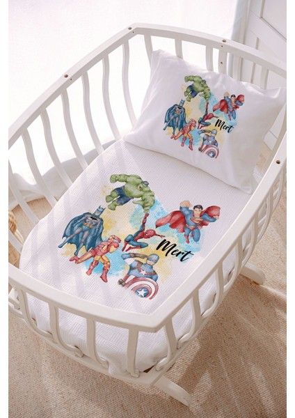 Isme Özel 70X120 Park Yatak ve Anne Yanı Pike Seti Süper Kahramanlar