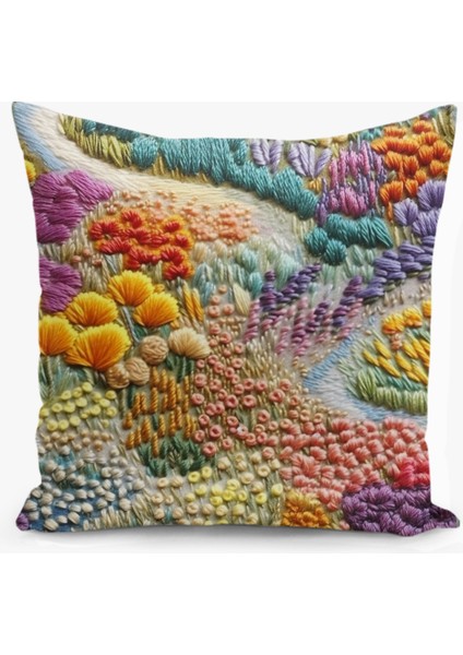 4 Lü Çift Taraflı Dijital Baskı Kırlent Kılıfı Nakış Görünümlü Çiçek Desenli modelleri