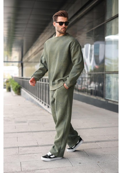 Haki Bisiklet Yaka Batik Desenli Erkek Sweatshirt Pantolon Takım E7344 fiyatları