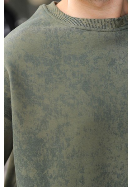 Haki Bisiklet Yaka Batik Desenli Erkek Sweatshirt Pantolon Takım E7344 fırsatları