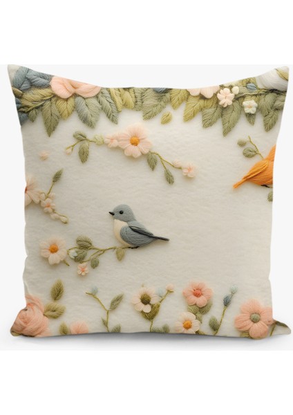 8 Li Çift Taraflı Dijital Baskı Kırlent Kılıfı Nakış Görünümlü Çiçek/kuş Desenli modelleri