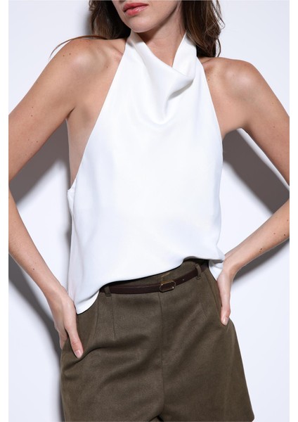 Beyaz Saten Halter Kadın Top indirimleri