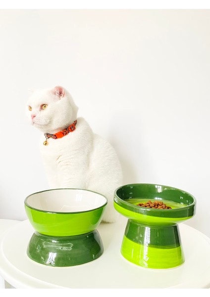 Seramik Kedi ve Köpek Mama Su Kabı Luna- Ayaklı Model 2'li(Yeşil) fiyatları