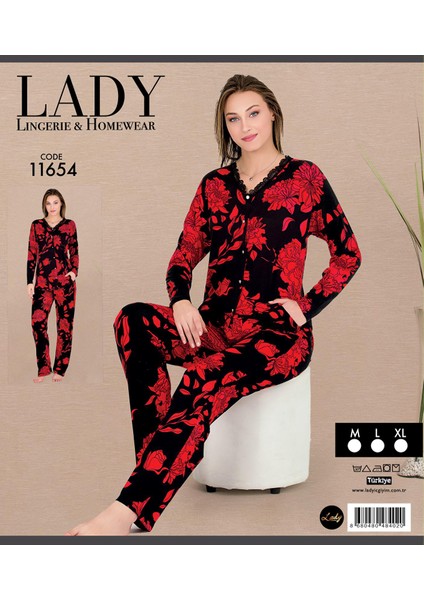 Lady Lingerie Çiçek Desenli,uzun Kollu,düğmeli Kadın Pijama Takımı