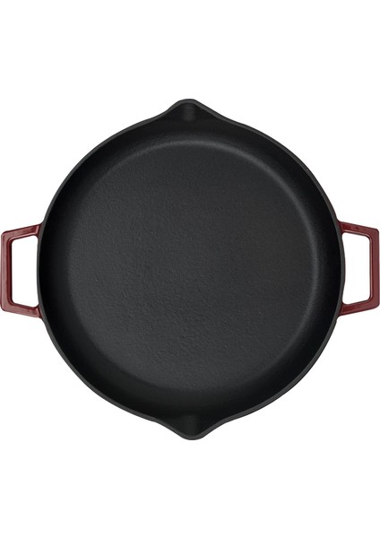 Döküm Yuvarlak Kızartma Tavası Döküm Demir Yekpare Çift Kulplu ÇAP(Ø)30CM.-BORDO modelleri