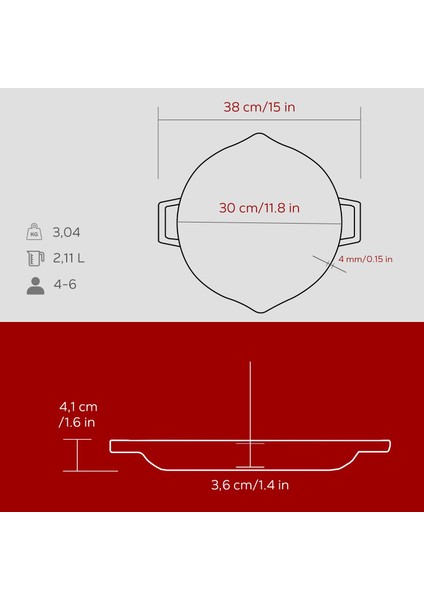 Döküm Yuvarlak Kızartma Tavası Döküm Demir Yekpare Çift Kulplu ÇAP(Ø)30CM.-BORDO indirimleri