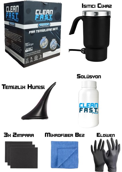 Buharlı Araba Far Temizleme ve Parlatma Seti Yeni Nesil Premium 9 Parça Set