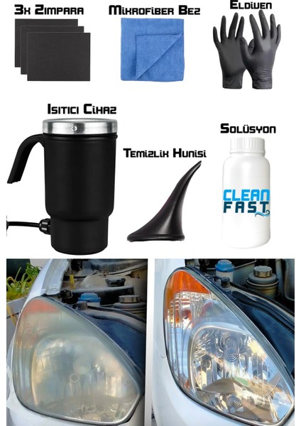 Buharlı Araba Far Temizleme ve Parlatma Seti Yeni Nesil Premium 9 Parça Set fiyatları