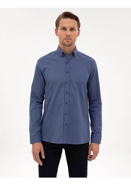 Erkek Indigo Regular Fit Uzun Kollu Gömlek 50311308-VR028