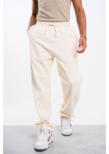 Erkek Bej Bol Pantolon Gabardin