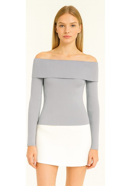 Fitilli Madonna Yaka Kadın Bluz Gri