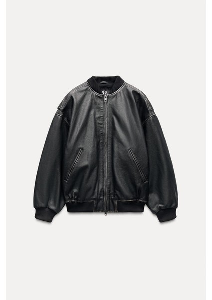Allbucks Zara, %100 Deri Oversize Bomber Mont Ceket ABZRA0807