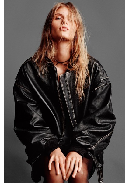 Allbucks Zara, %100 Deri Oversize Bomber Mont Ceket ABZRA0807 indirimleri