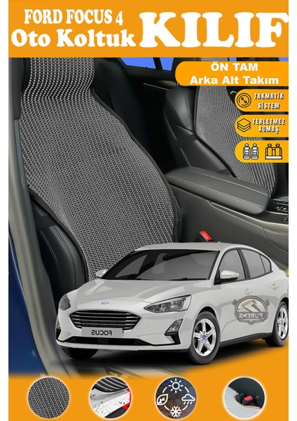 Ford Focus 4 Uyumlu Siyah Prestij Serisi Dokuma Kumaş Oto Koltuk Kılıfı Ön Tam Arka Alt