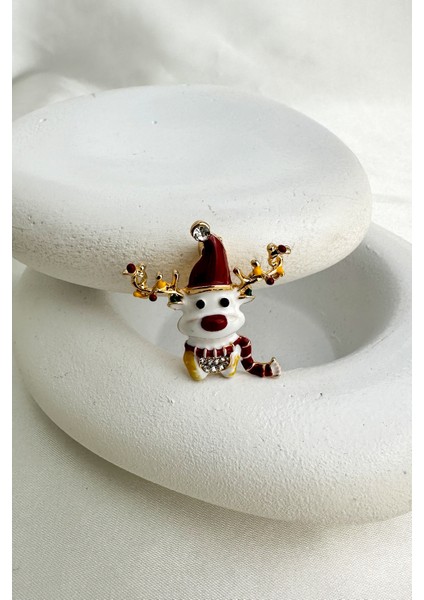 Yılbaşı Özel Boynuz Detay Taşlı Kardan Adam Broş (3cm) modelleri