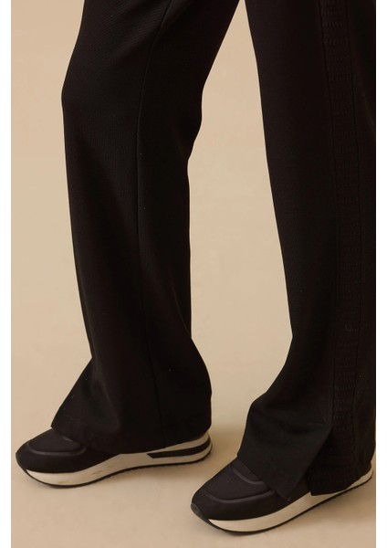 Kadın Yan Dokulu Yırtmaçlı Pantolon 0038 Siyah fiyatları