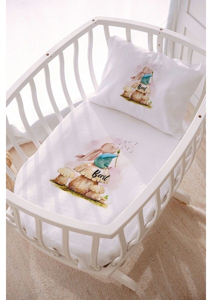 Isme Özel 70X120 Park Yatak ve Anne Yanı Pike Seti Tavşan