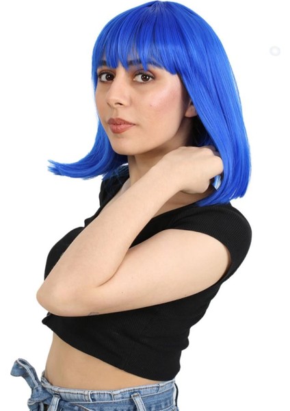 Küt Kahküllü Fiber Sentetik Peruk - Koyu Mavi modelleri