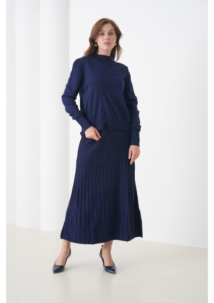 Kadın Pileli Etek Kazağı V Tasarım Tesettüre Uygun Örgü Triko Etek Kazak Takım modelleri