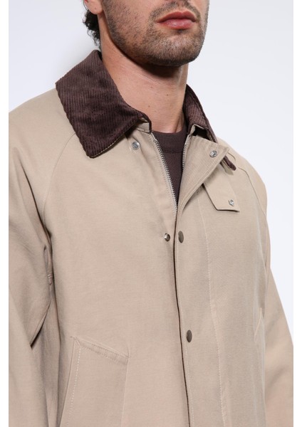 Bej Kontrast Yaka Erkek Ceket