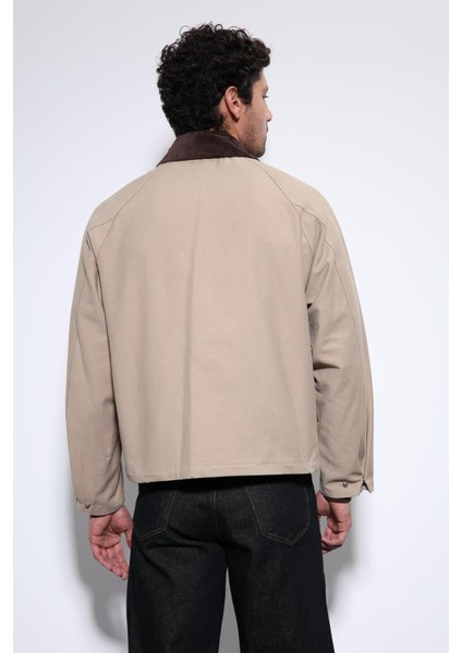 Bej Kontrast Yaka Erkek Ceket