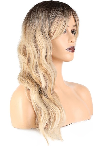 Dalgalı Perçemli Fiber Sentetik Orta Boy Peruk - Kahve Platin Röfleli modelleri