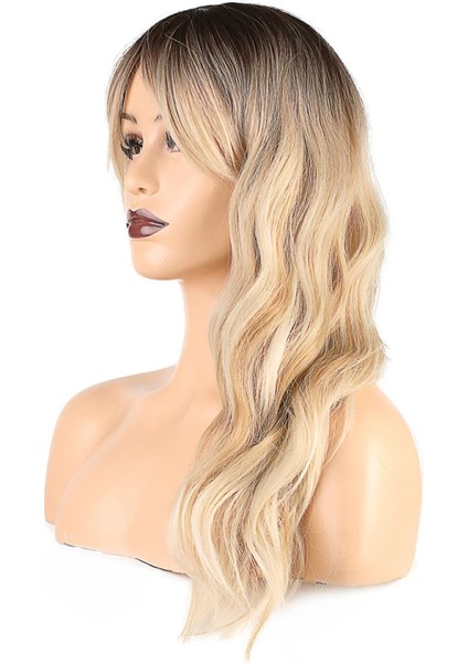 Dalgalı Perçemli Fiber Sentetik Orta Boy Peruk - Kahve Platin Röfleli fırsatları